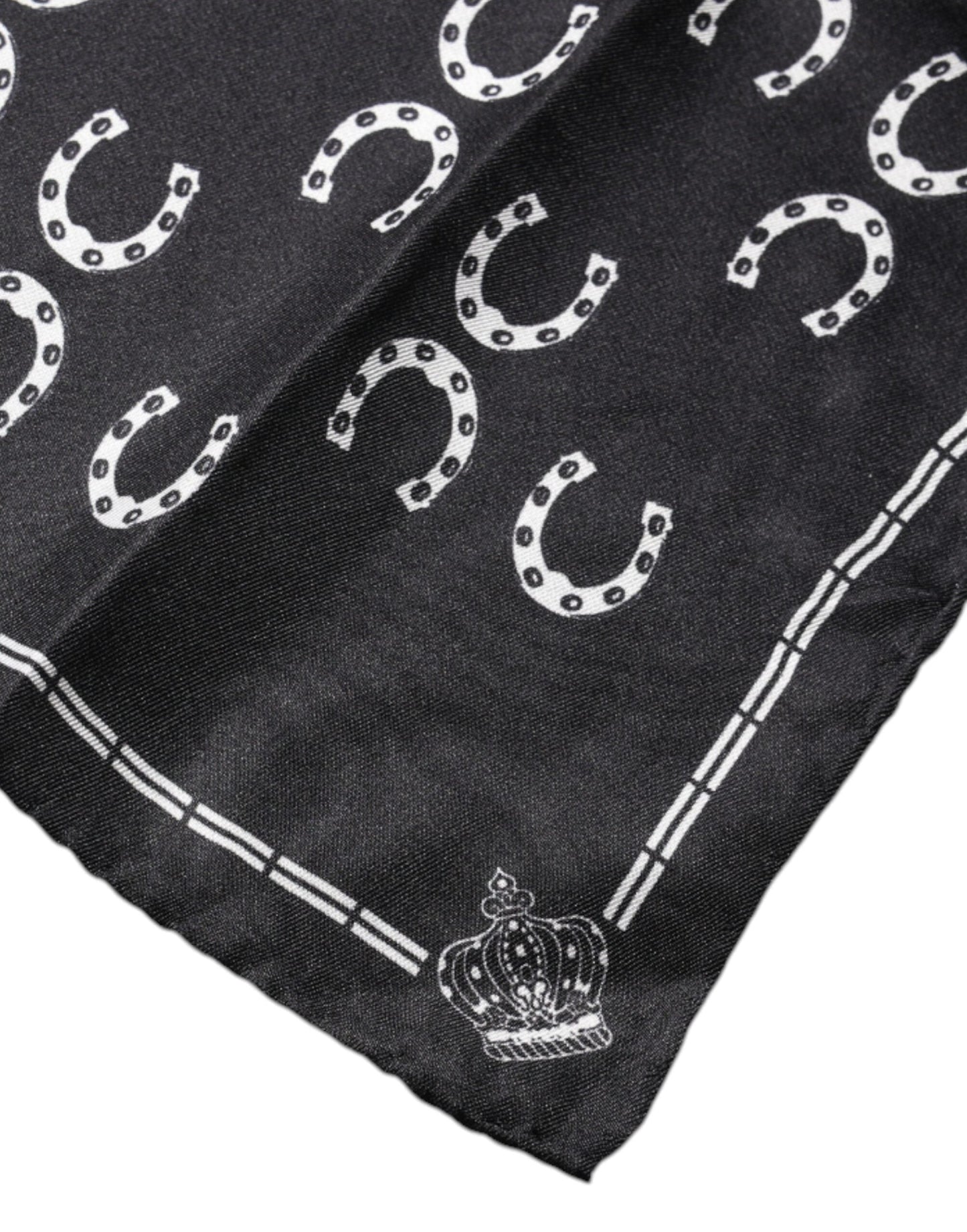 Dolce & Gabbana Black Horseshoe Silk Square Handkerchief Scarf