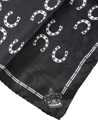 Dolce & Gabbana Black Horseshoe Silk Square Handkerchief Scarf