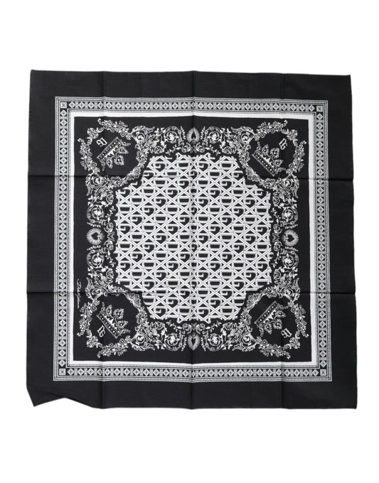 Dolce & Gabbana Black Logo Monogram Cotton Handkerchief Scarf