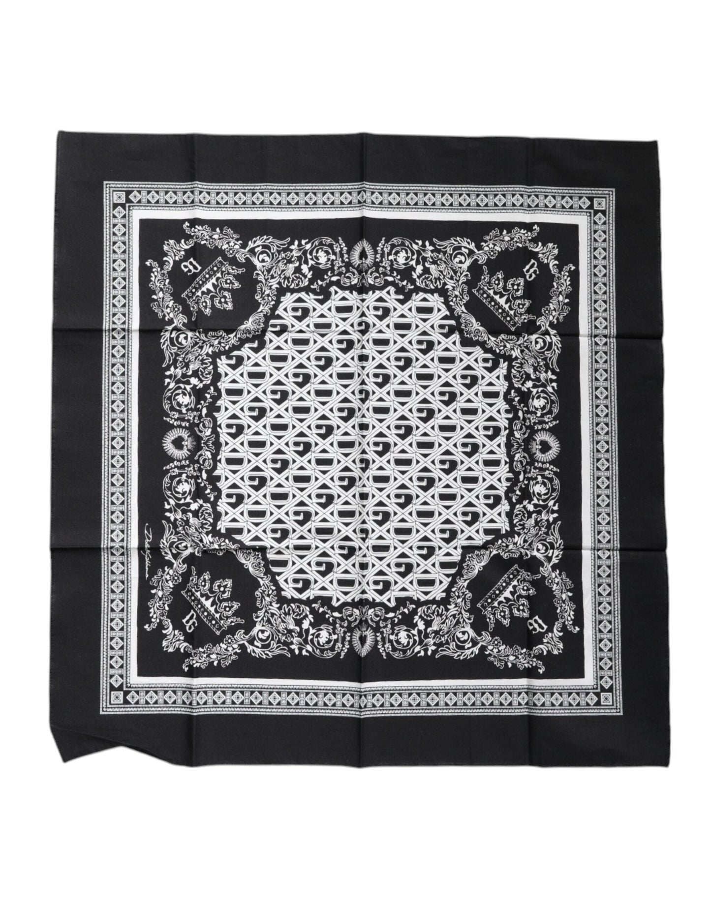 Dolce & Gabbana Black Logo Monogram Cotton Handkerchief Scarf