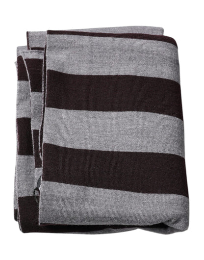 Dolce & Gabbana Black Gray Stripes Wool Neck Wrap Scarf