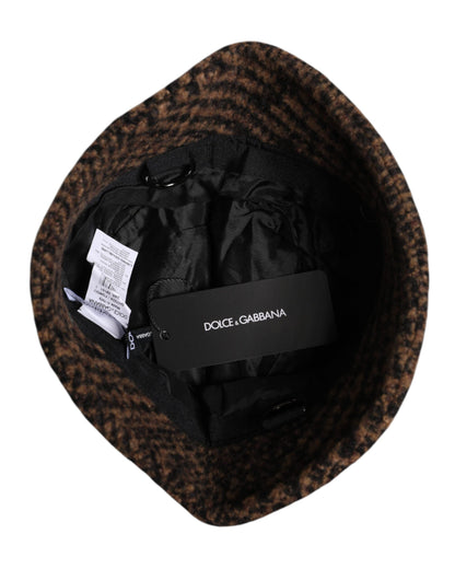 Dolce & Gabbana Brown Houndstooth Wool Woven Bucket Hat