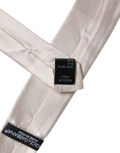 Dolce & Gabbana White Solid Silk Adjustable Necktie Tie