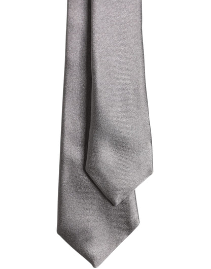 Dolce & Gabbana Metallic Silver Silk Adjustable Necktie Tie