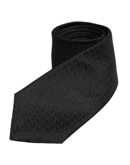 Dolce & Gabbana Black Patterned Silk Adjustable Necktie Tie