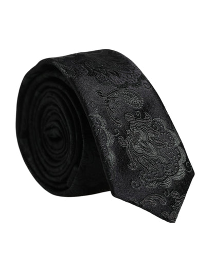 Dolce & Gabbana Dark Green Floral Silk Adjustable Necktie Tie