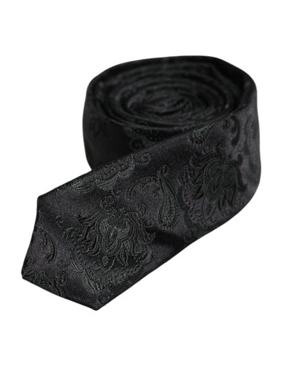 Dolce & Gabbana Dark Green Floral Silk Adjustable Necktie Tie
