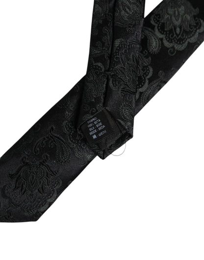Dolce & Gabbana Dark Green Floral Silk Adjustable Necktie Tie