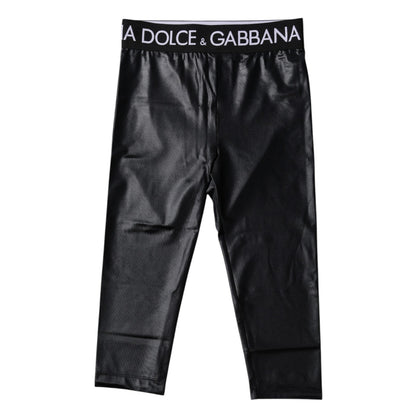 Dolce & Gabbana Black Logo Nylon Cropped Tights Pants Underwear
