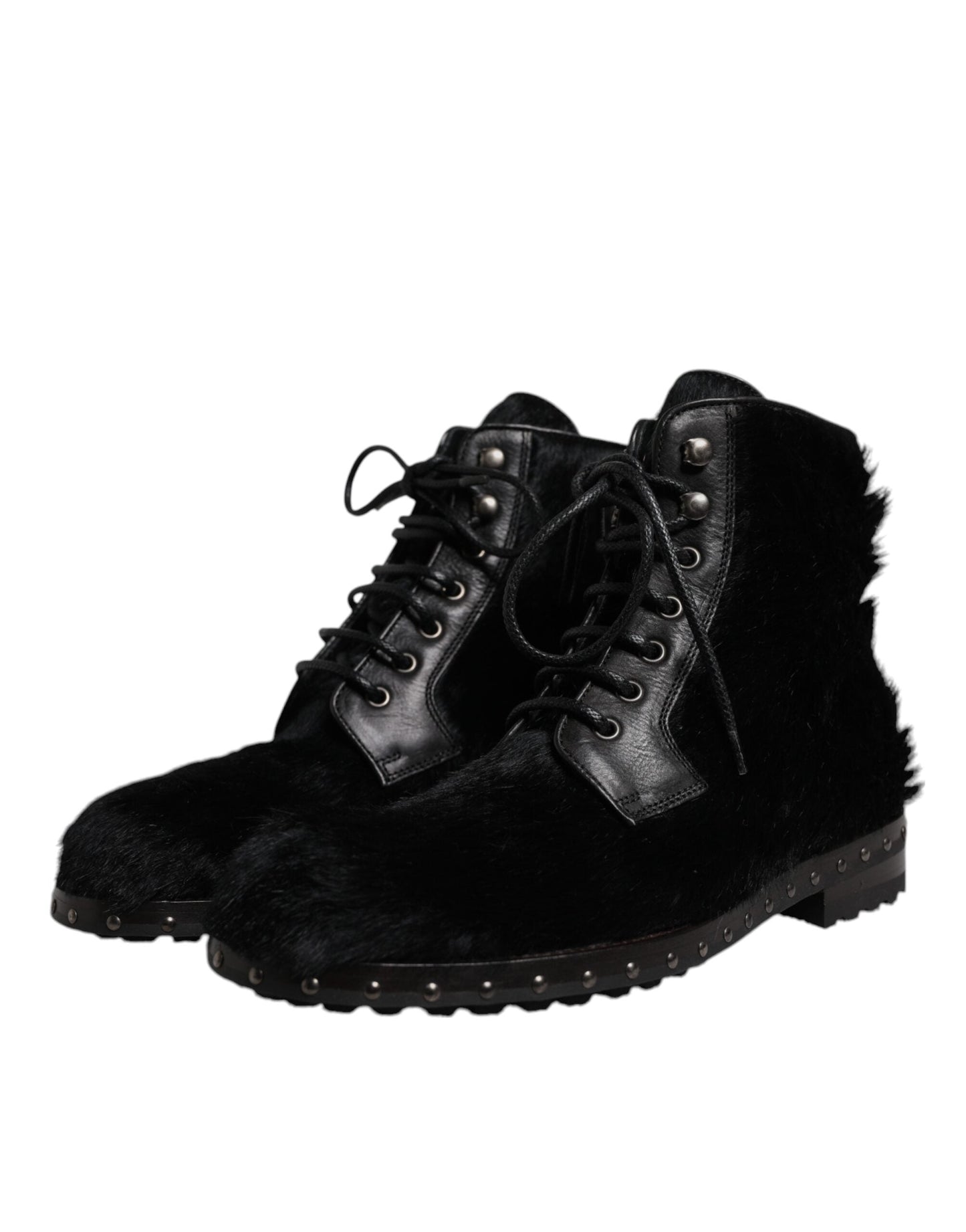 Dolce & Gabbana Black Pony Style Leather Mid Calf Boots Shoes