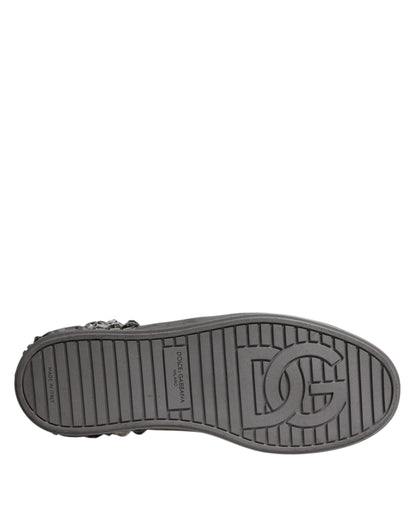 Dolce & Gabbana White Silver Crystal Logo Portofino Sneakers Shoes