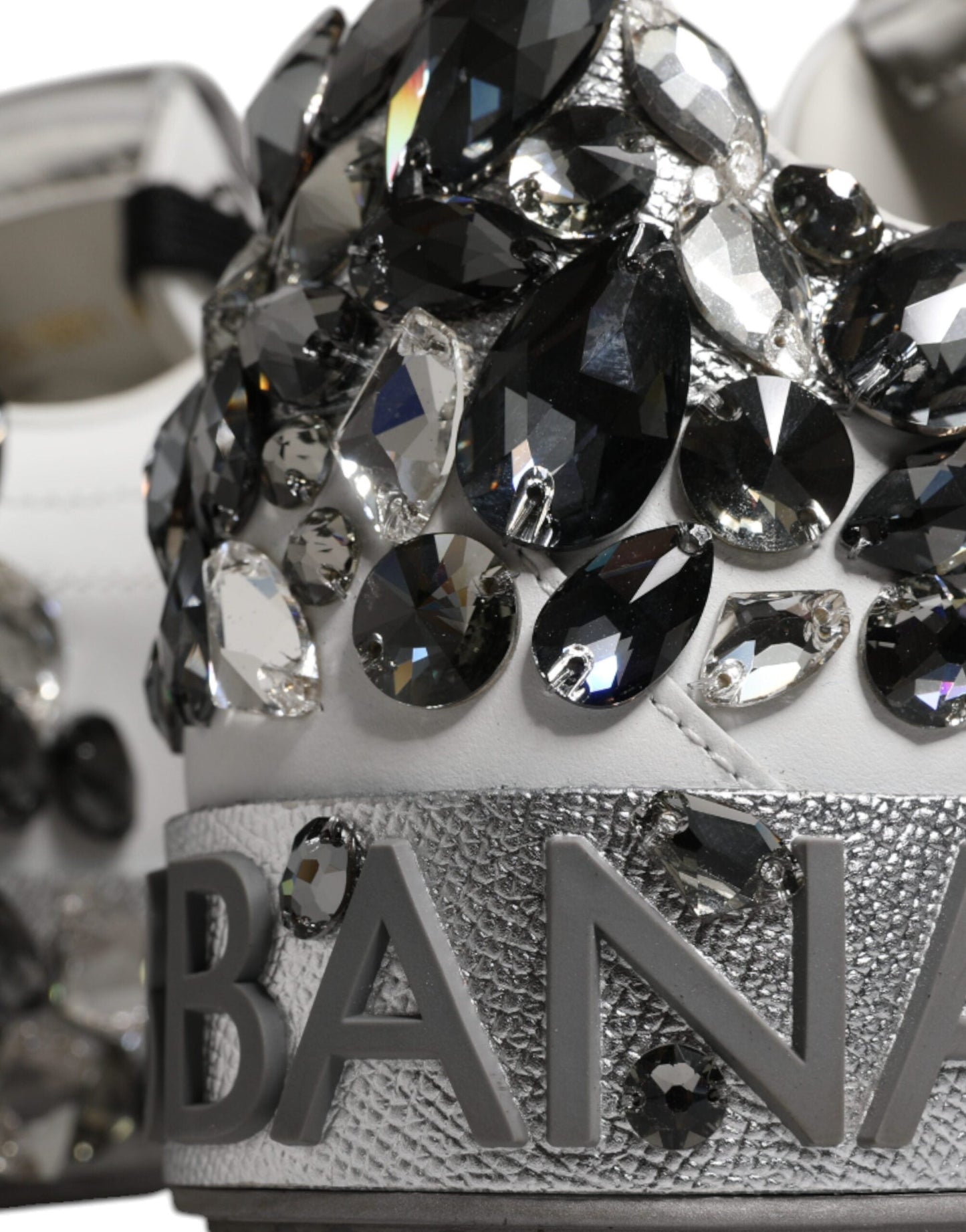 Dolce & Gabbana White Silver Crystal Logo Portofino Sneakers Shoes