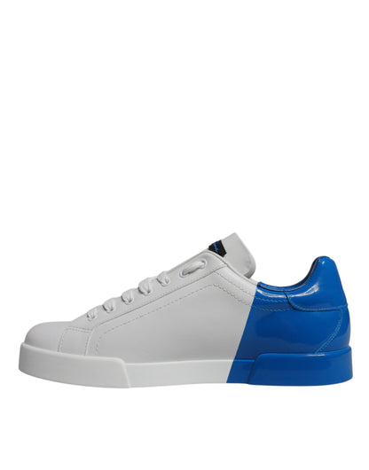 Dolce & Gabbana White Blue Leather Logo Low Top Sneakers Shoes
