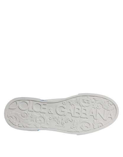 Dolce & Gabbana White Blue Leather Logo Low Top Sneakers Shoes