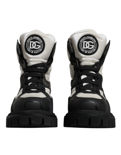 Dolce & Gabbana Black White Padded Mid Calf Lace Up Boots Shoes