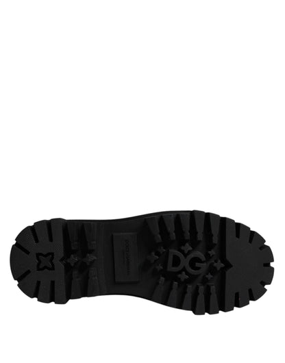 Dolce & Gabbana Black White Padded Mid Calf Lace Up Boots Shoes