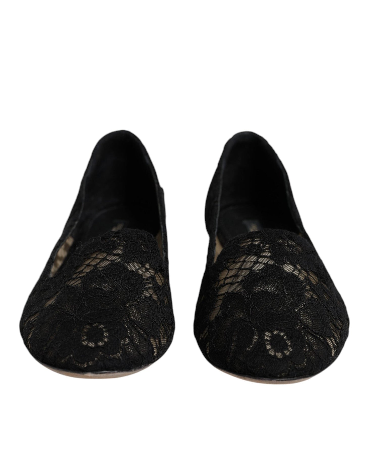 Dolce & Gabbana Black Taormina Lace Slip On Flats Shoes
