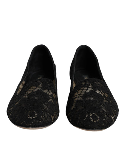Dolce & Gabbana Black Taormina Lace Slip On Flats Shoes