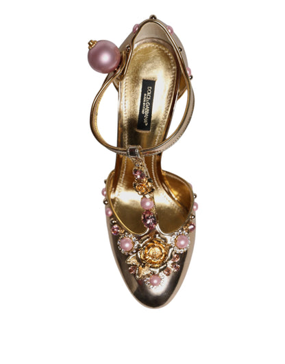 Dolce & Gabbana Gold Embellished Vally Heels Sandals Shoes