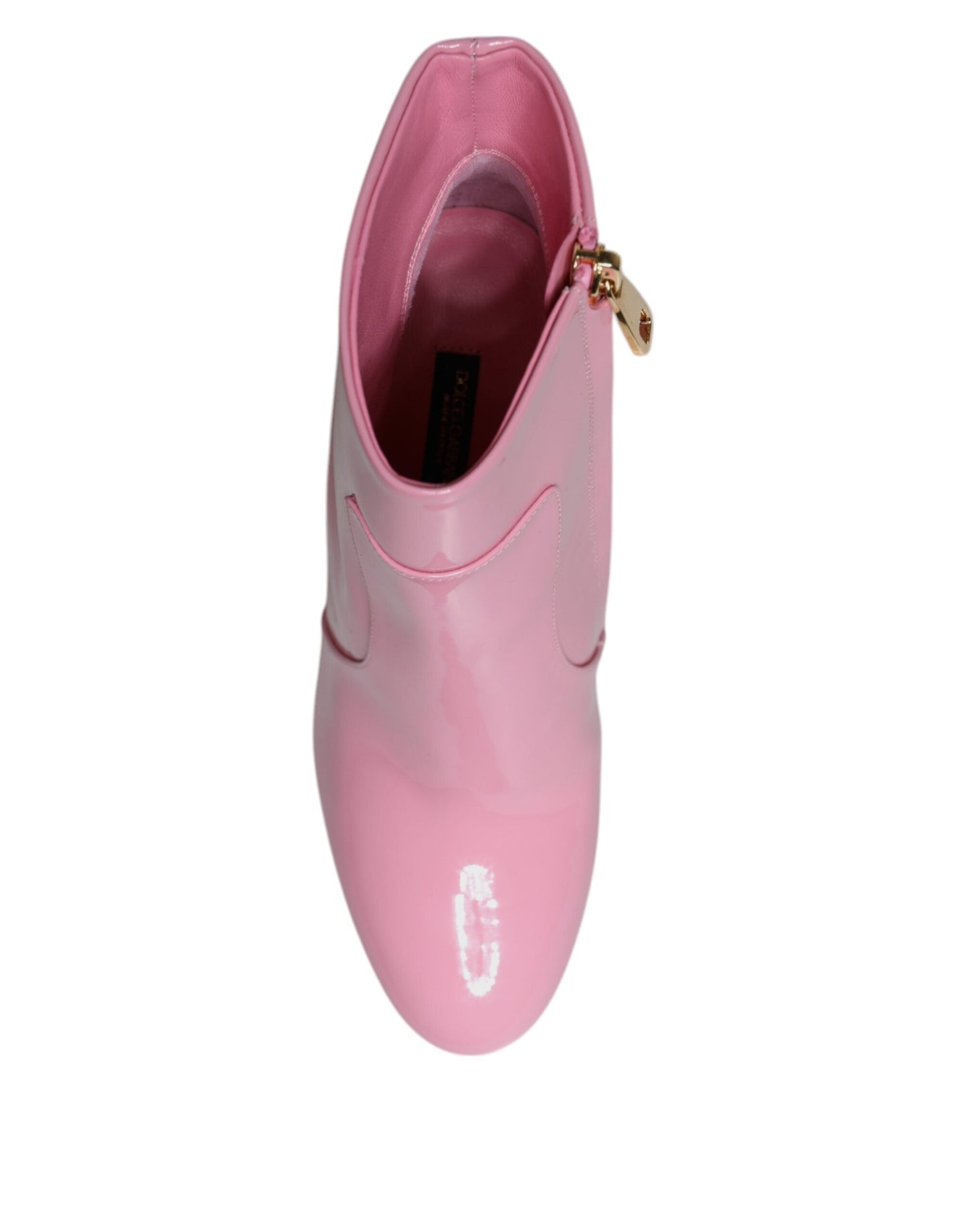 Dolce & Gabbana Pink Patent Leather Heel Mid Calf Boots Shoes