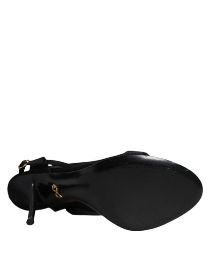 Dolce & Gabbana Black Tulle Stretch Heels Sandals Shoes