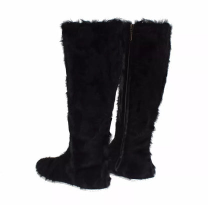 Dolce & Gabbana Black Xiangao Lamb Fur Leather Boots Shoes