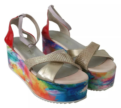EBARRITO Multicolor Leather Ankle Strap Wedge Heel Sandals Shoes