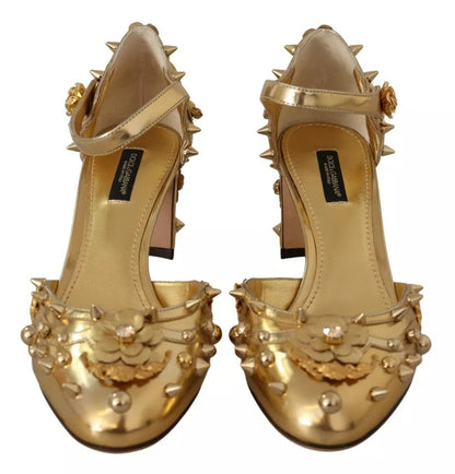 Dolce & Gabbana Gold Studs Vally Slingback Sandals Shoes