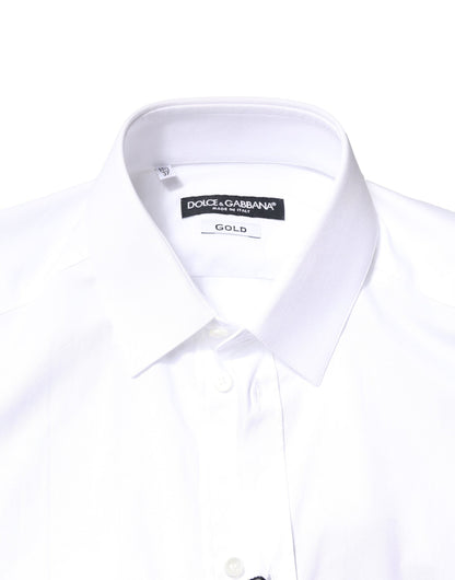 Dolce & Gabbana White GOLD Cotton Long Sleeves Dress Shirt