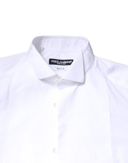 Dolce & Gabbana White GOLD CottonPoplin Bib Formal Dress Shirt