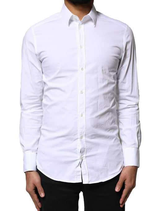 Dolce & Gabbana White GOLD Cotton Long Sleeves Dress Shirt