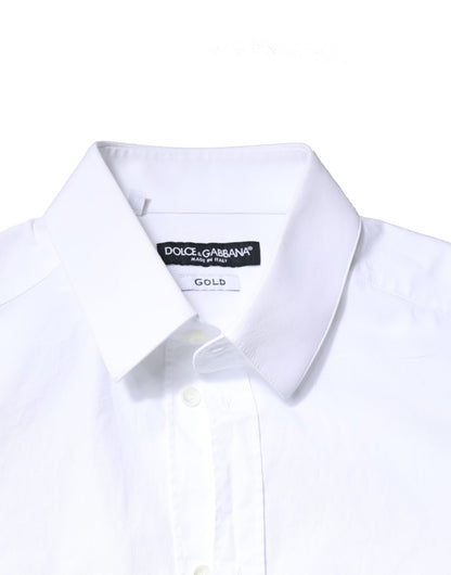 Dolce & Gabbana White GOLD Cotton Long Sleeves Dress Shirt