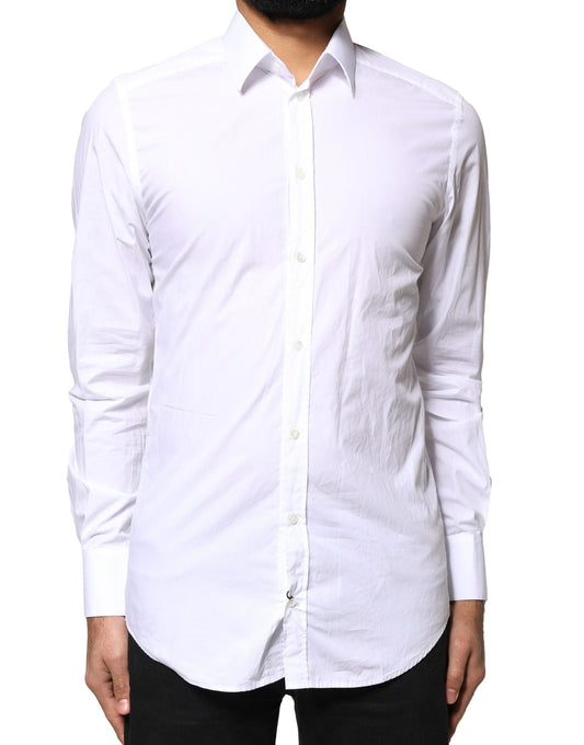 Dolce & Gabbana White GOLD Cotton Long Sleeves Men Dress Shirt
