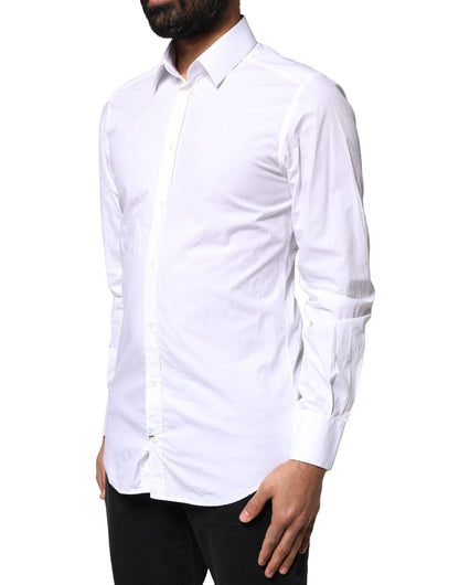 Dolce & Gabbana White GOLD Cotton Long Sleeves Men Dress Shirt