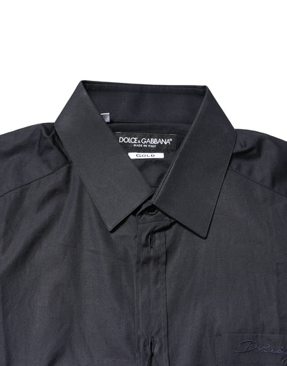 Dolce & Gabbana Dark Blue GOLD Cotton Long Sleeves Dress Shirt
