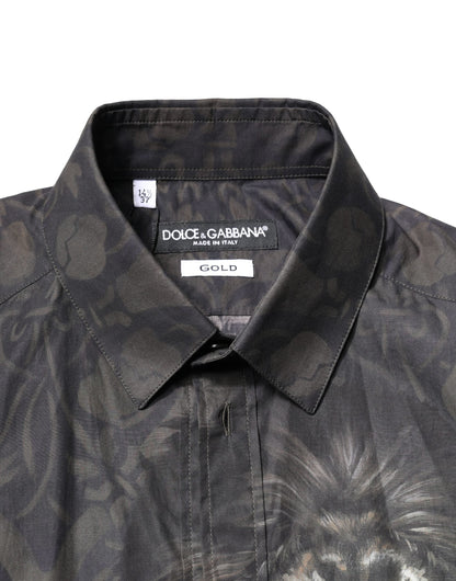 Dolce & Gabbana Black Royal Pet Portrait GOLD Dress Shirt