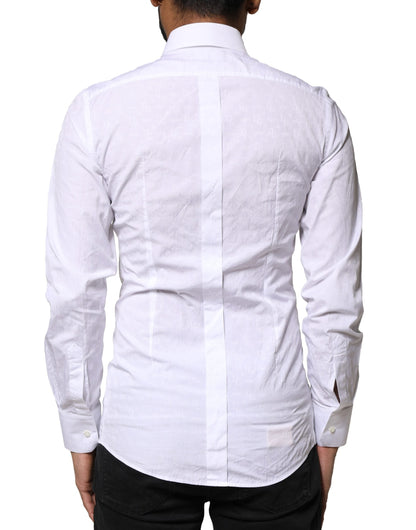 Dolce & Gabbana White GOLD Cotton Long Sleeves Dress Shirt