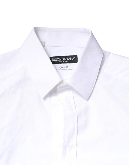 Dolce & Gabbana White GOLD Cotton Long Sleeves Dress Shirt