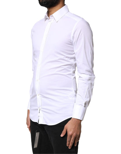 Dolce & Gabbana White GOLD Cotton Long Sleeves Dress Shirt