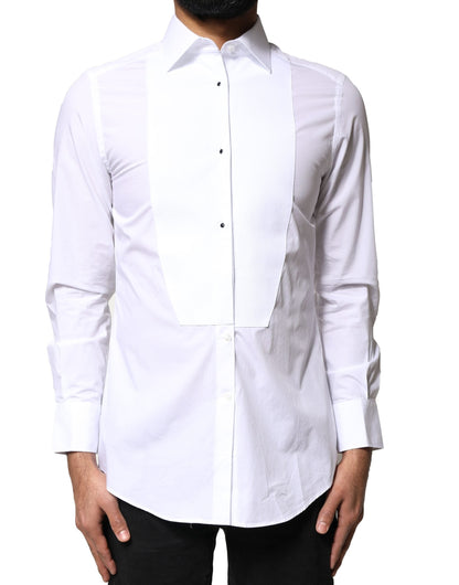 Dolce & Gabbana White Cotton Poplin Bib Formal Dress Shirt