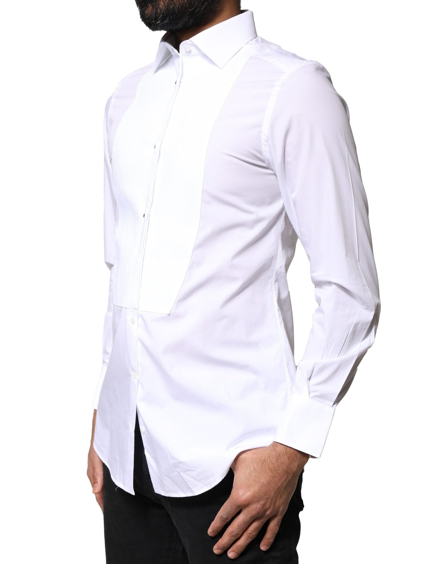 Dolce & Gabbana White Cotton Poplin Bib Formal Dress Shirt