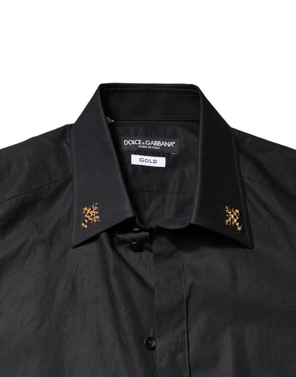 Dolce & Gabbana Black GOLD Cross Embellished Men Dress Shirt