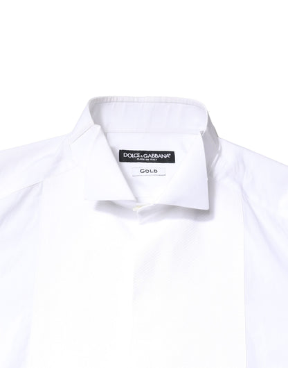 Dolce & Gabbana White GOLD Cotton Poplin Bib Formal Men Dress Shirt