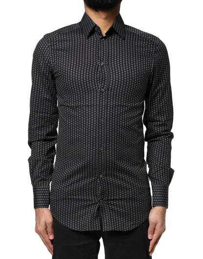 Dolce & Gabbana Black GOLD Patterned Cotton Men Dress Shirt