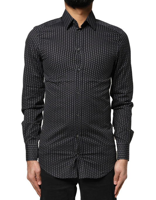 Dolce & Gabbana Black GOLD Patterned Cotton Men Dress Shirt
