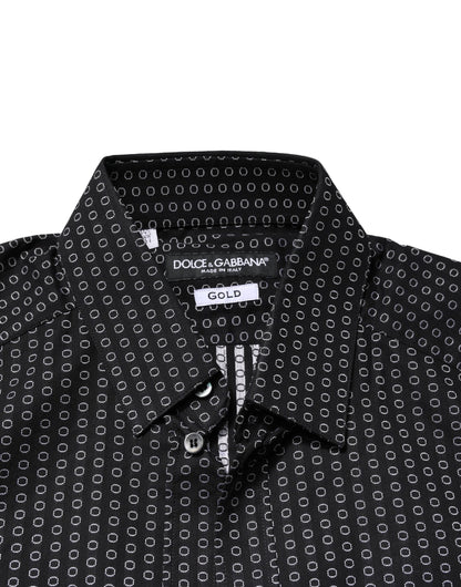 Dolce & Gabbana Black GOLD Patterned Cotton Men Dress Shirt