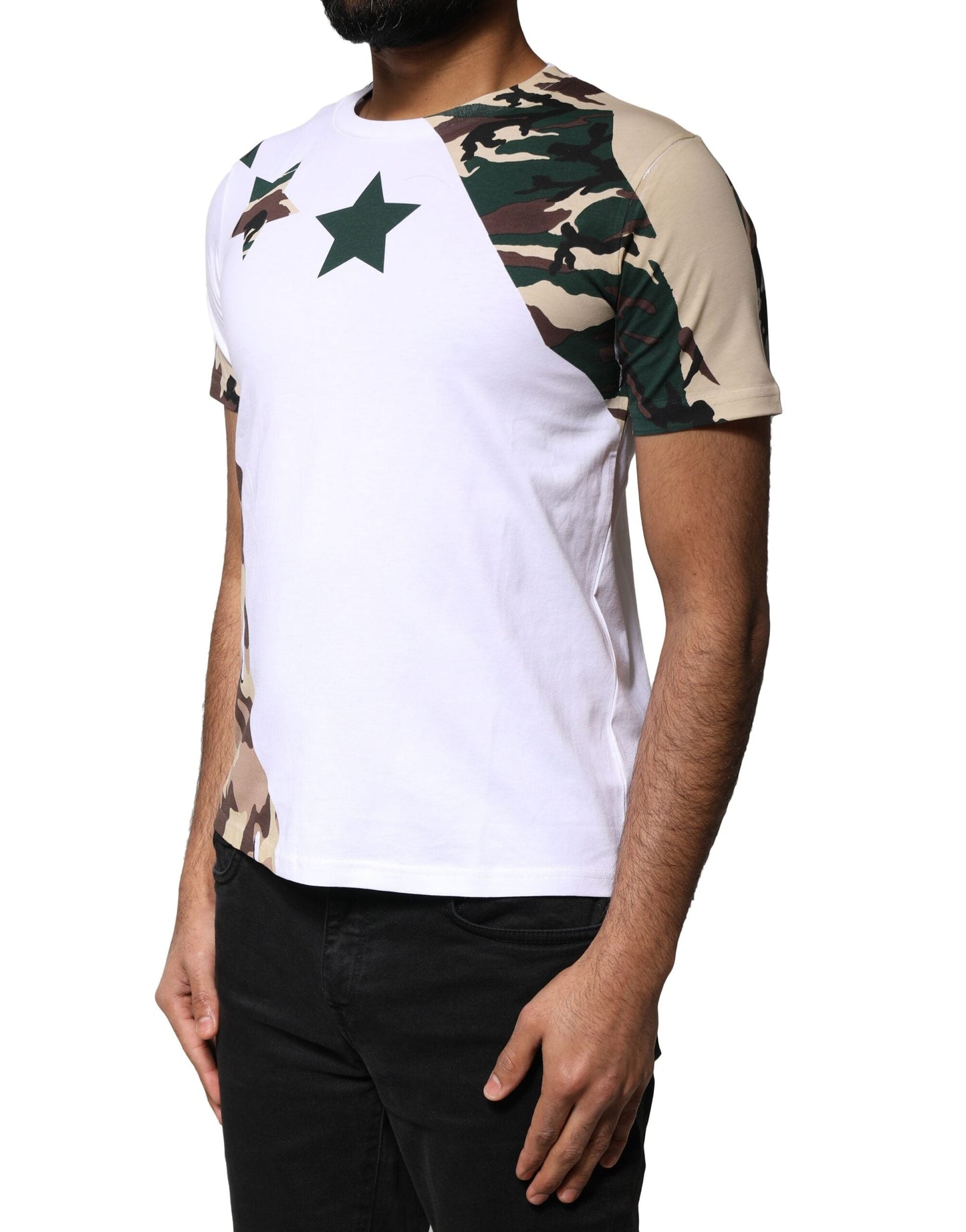 Dolce & Gabbana White Camouflage Stars Crew Neck T-shirt