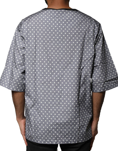 Dolce & Gabbana Gray Polka Dot Pin-Up Print Crew Neck T-shirt