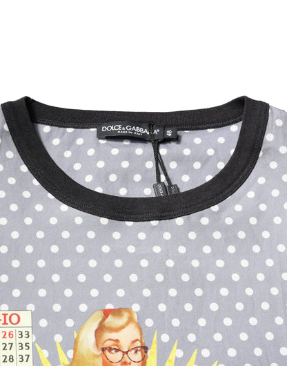 Dolce & Gabbana Gray Polka Dot Pin-Up Print Crew Neck T-shirt