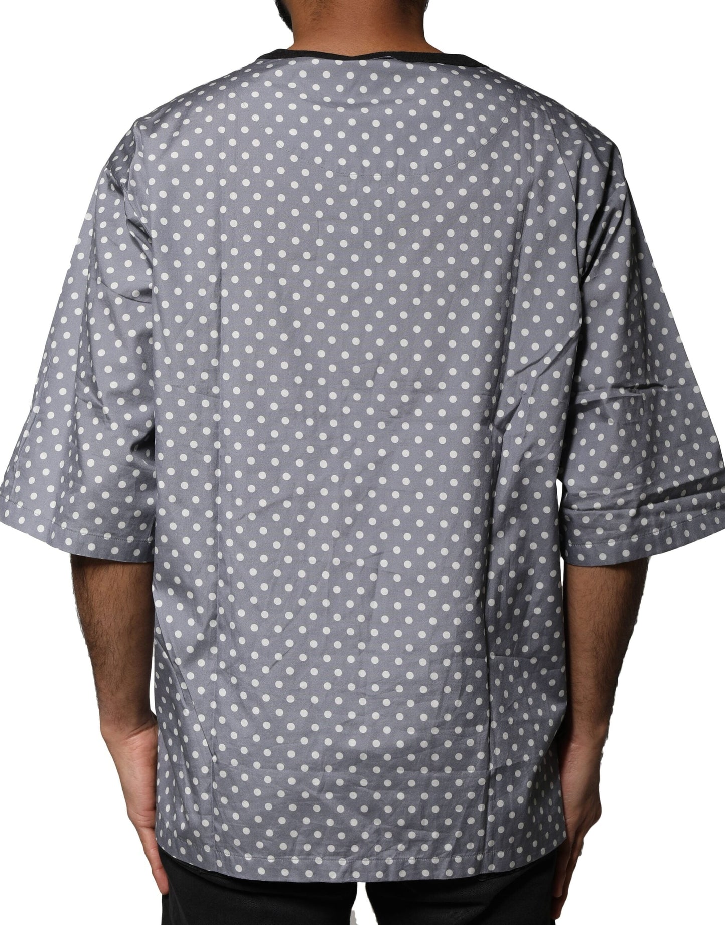 Dolce & Gabbana Gray Polka Dot Pin-Up Print Crew Neck T-shirt